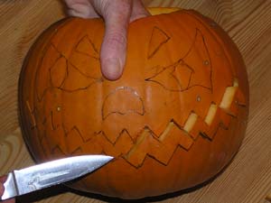 carving a pumpkin